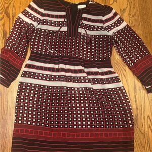 LOFT Red and Black Geometric Long Sleeve Dress